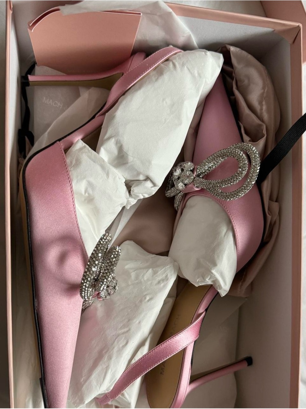 MACH & MACH Pink Crystal Bow Slingback Heels - Picture 4 of 7